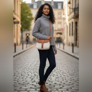 Courreges Paris Crossbody Bag Leather Trim Neutrals Color Bag Leather Lining